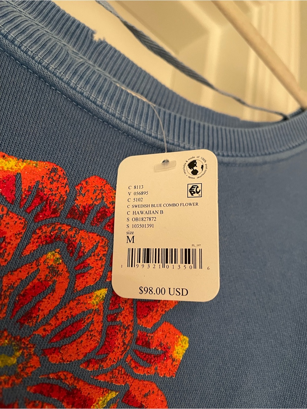 Blue Floral Off-Shoulder Women's Sweatshirt - Picture 2 of 4